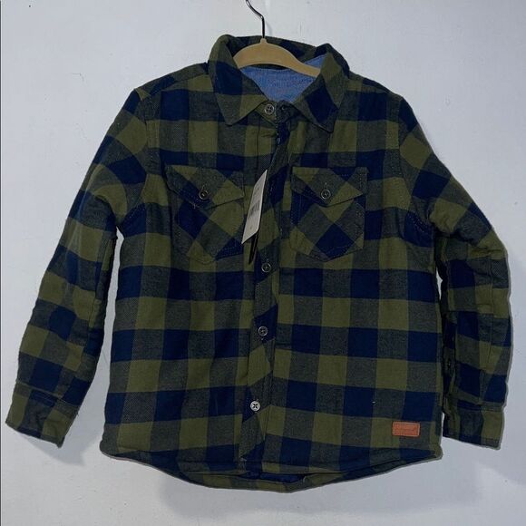 7 FOR ALL MANKIND Olive Green and Navy Buffalo Check Flannel Overshirt- 4T NWT! - Picture 1 of 11